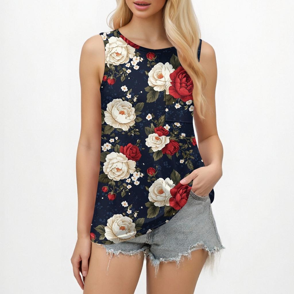 Damen-Tanktops 2025, lockere Passform, hoher Halsausschnitt, Sommertop, elegante, lässige ärmellose Shirts mit Tasche