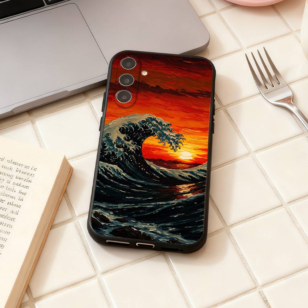 Japanese Ukiyo-e Ocean Waves phone Case For Samsung Galaxy A73,A72,A71,A70,A53,A52,A51,Others Soft Black Shell