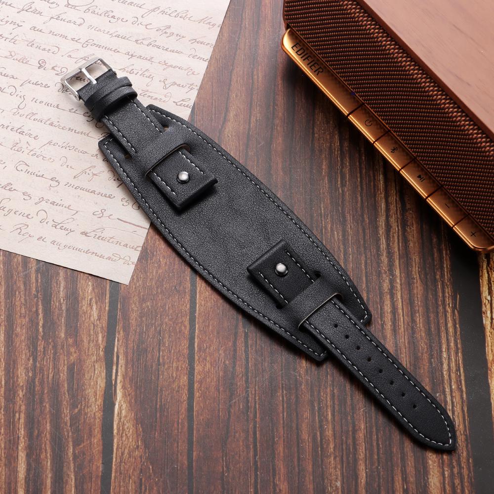 Leather Watch Strap 20mm 22mm 24mm with Mat Strap Retro Style Design Black Brown Men Women Bracelet Universal Business Wristband