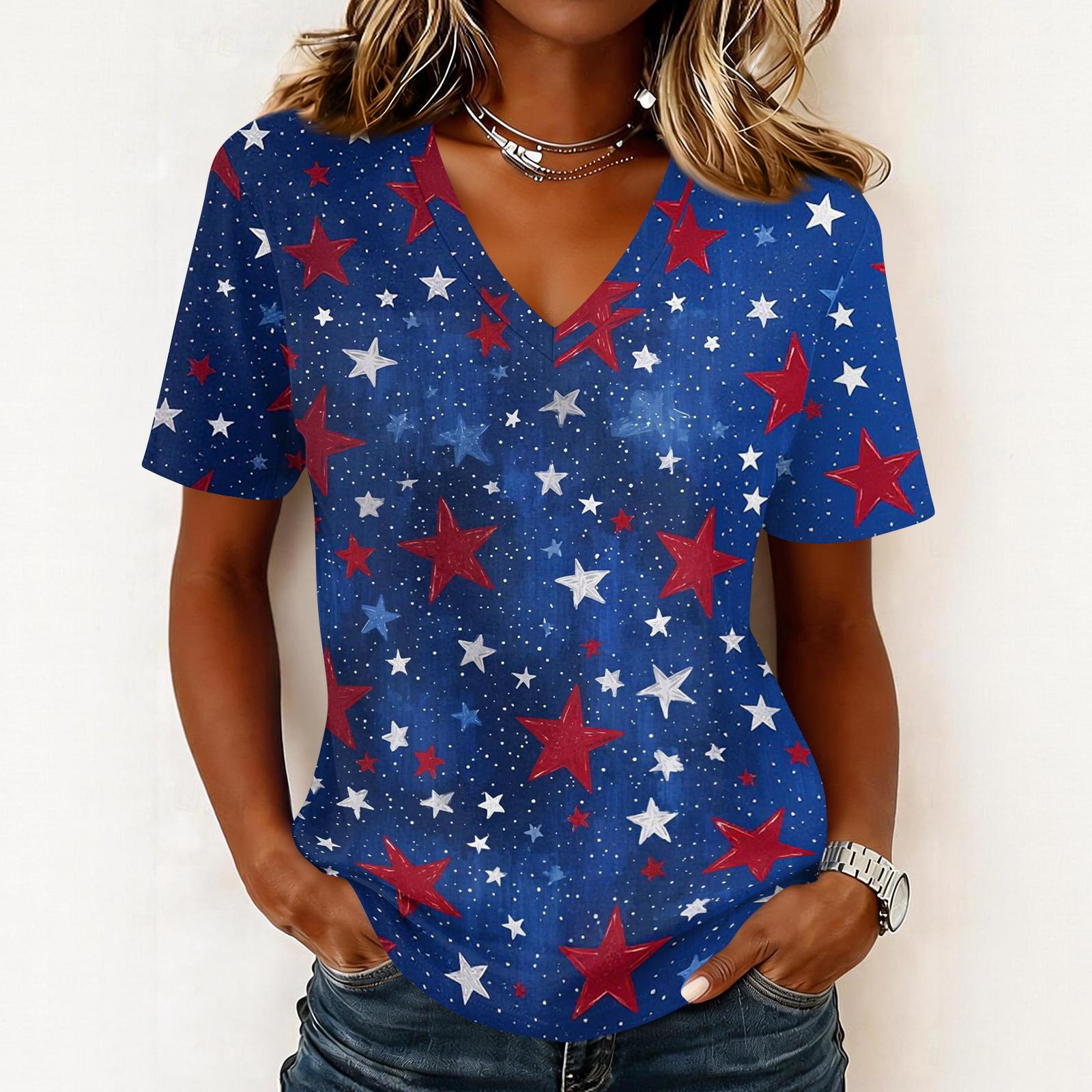 

Shirts For Women Trendy V Neck T Shirts Casual Printed Blouse Tops For Women XXL