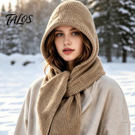Unisex Winter Travel Cap Knitted Hooded Scarf, Beanies Hat with Cozy Functional Daily Wear Knit Neck Warmer for Cold Weather Shopping Commuting Casual