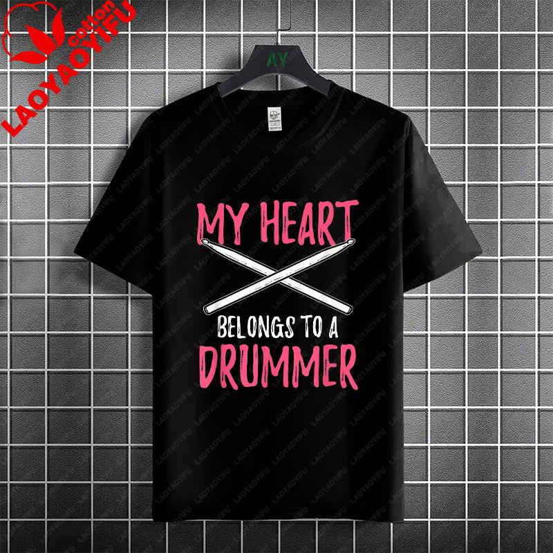 Rock Music Skeleton Drummer  Rock on Drum Kit Graphic Tshirt 100Cotton Short Sleeve Round Neck Humor Style Casual Tshirt