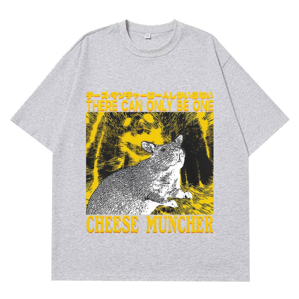Cheese Muncher Funny Vintage Rat Print TShirt Unisex Unisex Gothic Punk Tshirt Summer Shortsleeved Loose Cotton Hiphop Tshirts