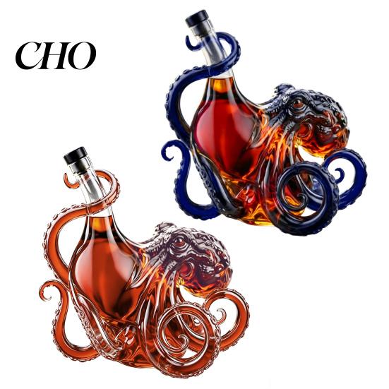 Marine Life Collectible Bottle Octopus-Shaped Glass Decanter, 3D Artistic Borosilicate for Whiskey Wine Soda, Liquid Display 350ml Decorative Bottle,