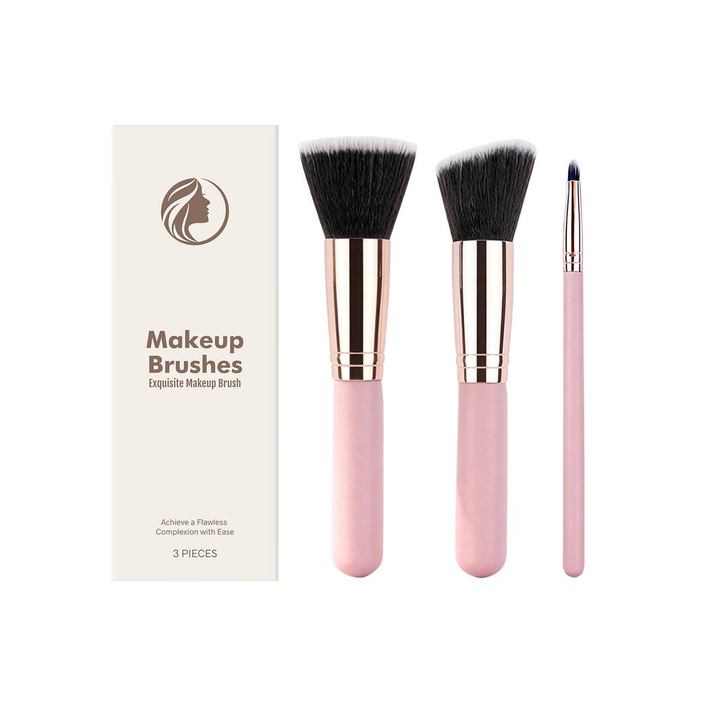 Makeup Brush Set 3 Pieces Flat Top Kabuki Brush Angled Contour Brush Precision Detail Brush for Face Application and Blending