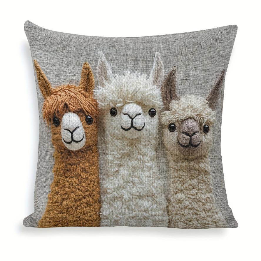 2PCS Funda de Almohada con Cremallera Estampado Doble Cara Alpaca Amigos Moderno Vintage