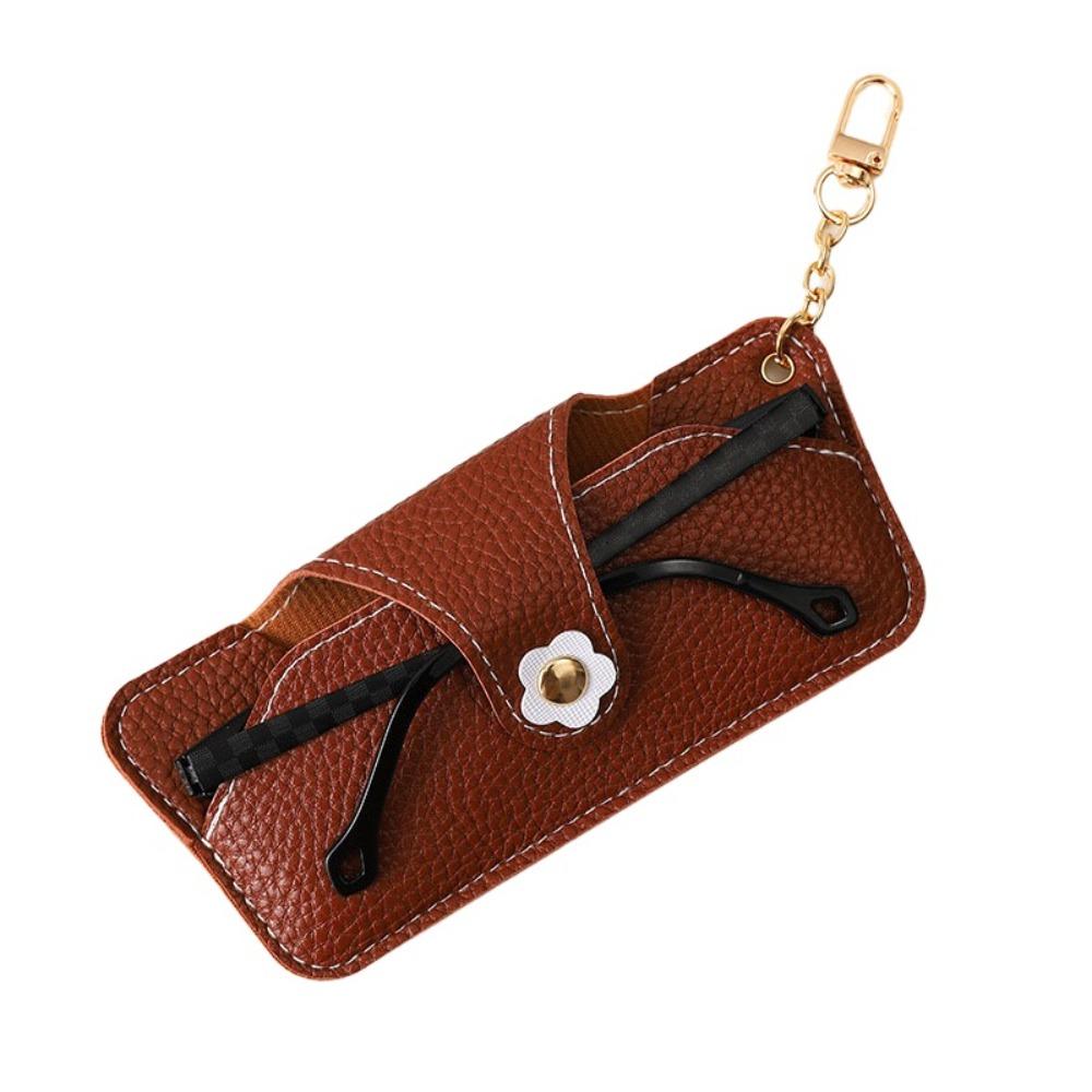 Korean Flower Glasses Case With Keychain Eyewear Holder Soft PU Leather Sunglasses Bag Men