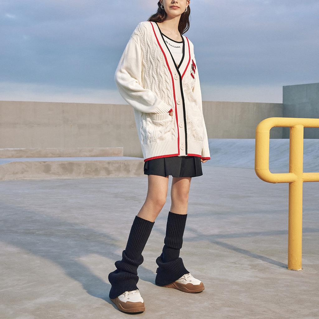 FILA Fusion New Year Dragon Fortune Series Letter Logo Printed Loose Knit Cardigan Sweater Women sweater Cloud-White T11W412402F-WT