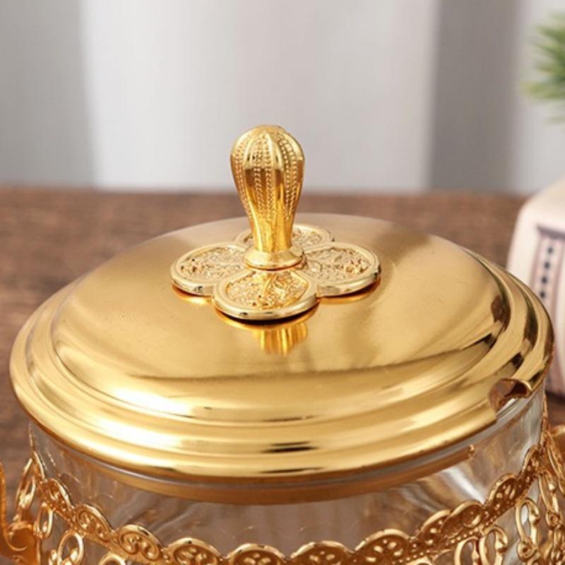 European Style Seasoning Jar,Alloy With lid Handle Red Inlaid Gem Container Salt Butter Organizer,Coffee Beans Jar,Kitchen Tools