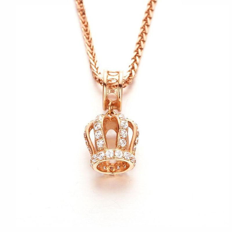 Exquisite Russian Purple Gold-Plated Rose Gold Shiny Zircon Crown Pendant Korean Version Simple Versatile Colored Gold Necklace