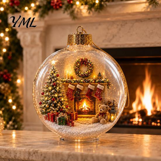 Decorative Holiday Gift Ideas Glowing Christmas Story Ornament, Mini Scene In Ball with Warm LED Unique Exchange Gifts Light, 3D Clear Acrylic Hanging