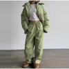 Fashion Stripe Women's Padded Cotton Coats Pant Suit Hooded Zipper Puffer Coat Loose Thick Pants Autumn Winter Lady Ski Set