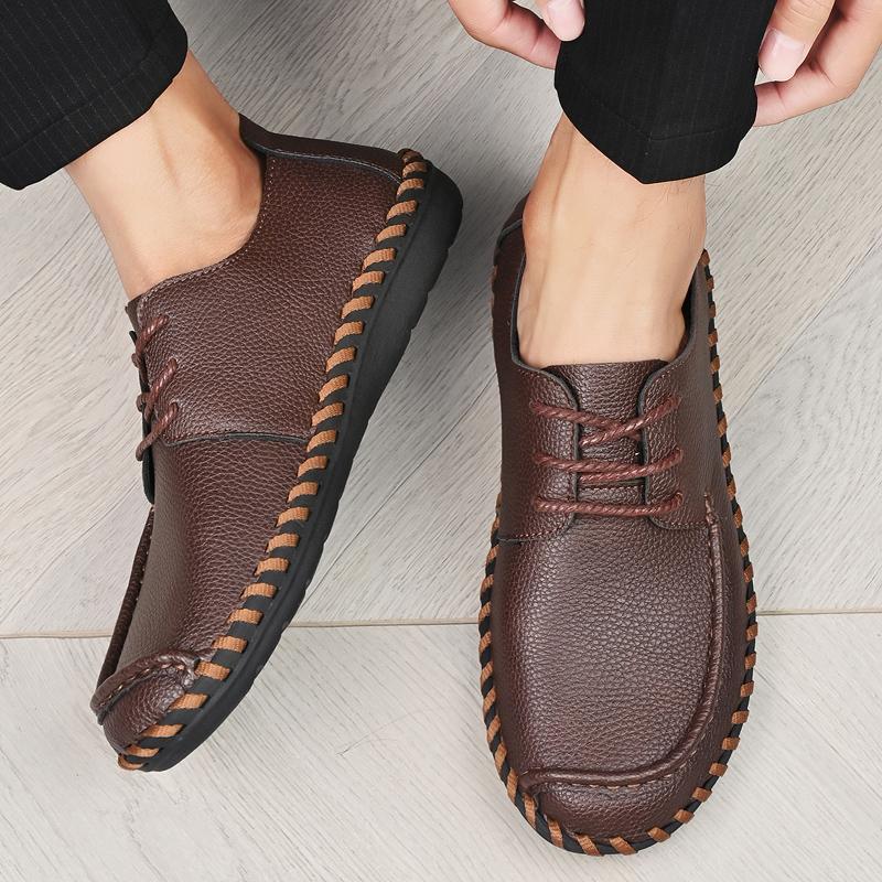 Fashion Leather Outdoor Walking Lace-up Sneakers Fashion Male Leisure Vacation Soft Driving Shoes 2024 New High-quality Men Casual Shoes