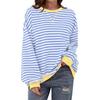 Womens Striped Oversized Long Sleeve Crewneck Sweatshirt Casual College Style Pullover