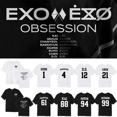 2026 E X O Album Baekhyun Chanyeol Wu Shixun Kim Jongin Short Sleeve Men Women T-Shirt Unisex Print Performance Clothes Crew Neck Cotton