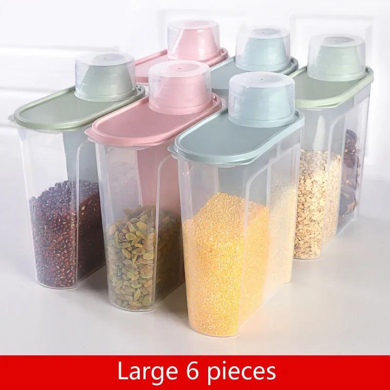 Plastic Clear Container Set with Pour Lids, Food Storage Box, Kitchen Storage Bottles, Grains Tank, 1.9L - 2.5L, Random Color