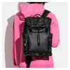 COACH backpack Flap 27 Printed flap drawstring Coated canvas with soft pebbled leather School bag Men's Black presbyopia and camouflage