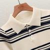 Her Pool Women's Striped Ice Silk Knit Polo T-Shirt