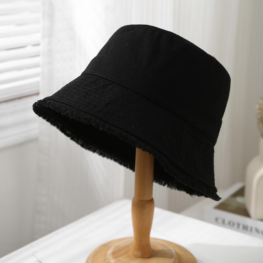 Outdoor Spring and Summer Internet Celebrity Solid Color Rough Edge Bucket Hat Female Versatile Sunscreen Visor Showing Face Small Bucket Basin Hat
