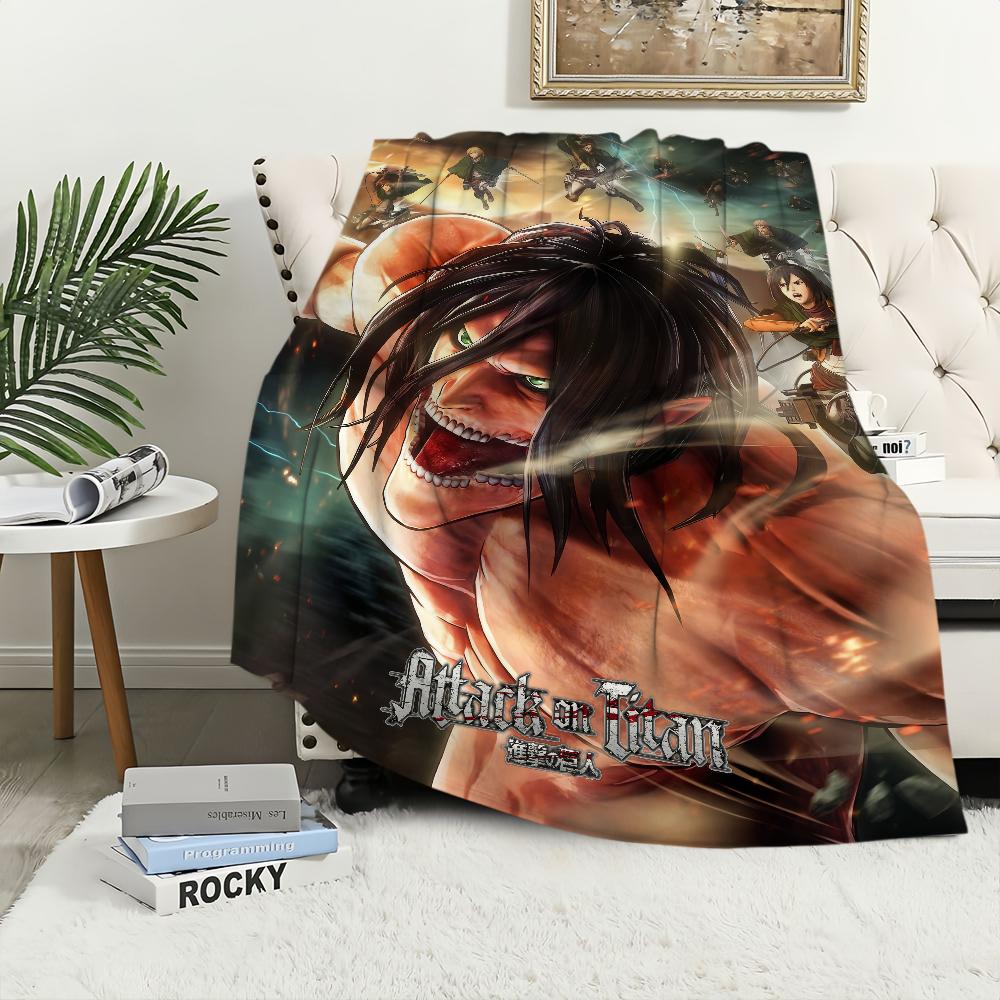 Anime A-Attack O-On T-Titan L-Levi E-Eren Blanket Plush Nap Sofa Rug for Living Room Office Bedroom Birthday Travel Kid Gifts