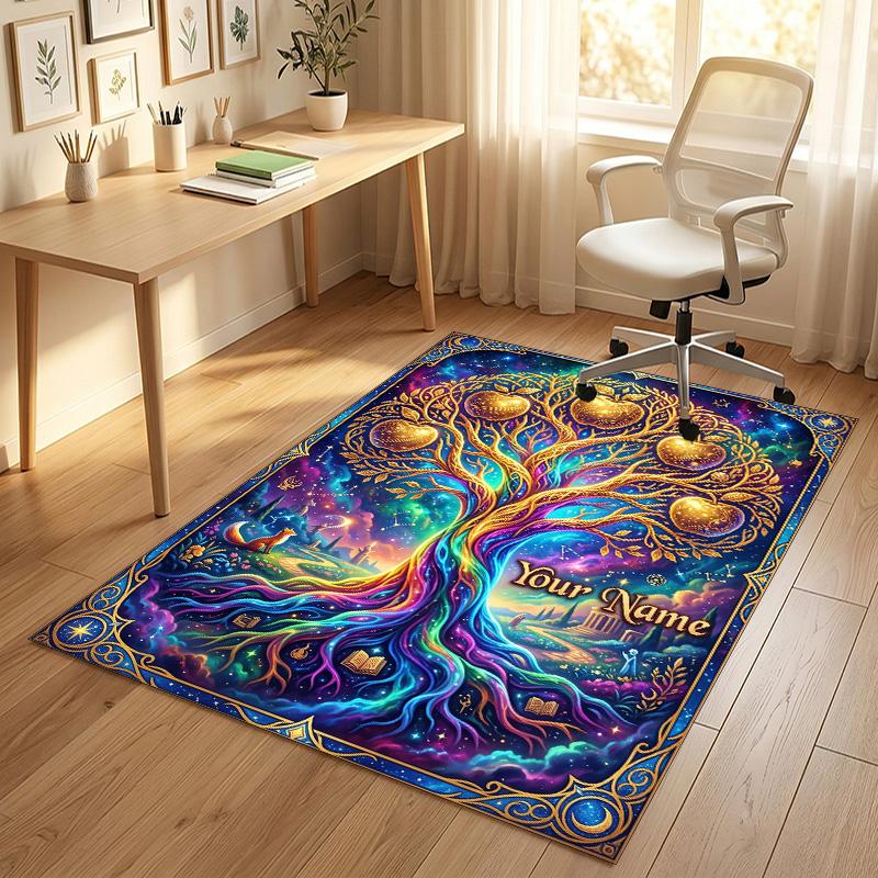 Tree Life Celestial Theme Soft Crystal Velvet Rug Custom Name & Text Print Non Slip Floor Rug for Bedroom Living Room