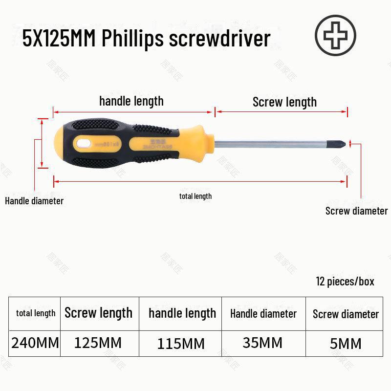 Industrial Grade Cross Flat Head Screwdriver Tool with Strong Magnetic Tip and Non-Slip Handle.