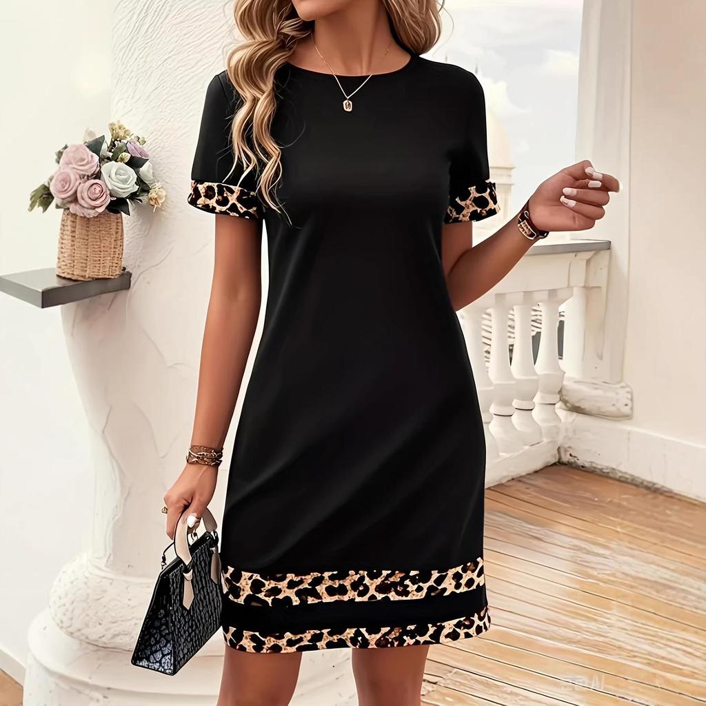 Evropsko-americké patchwork bodycon šaty s leopardím vzorem - Dámské podzimní/zimní, s dlouhým rukávem, úzký střih.