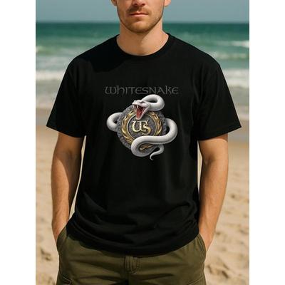European Sizes "Whitesnake White Snake" Band Logo Rock Retro Style Fashion Trend T-shirt, Comfortable and Breathable Casual Sports Top