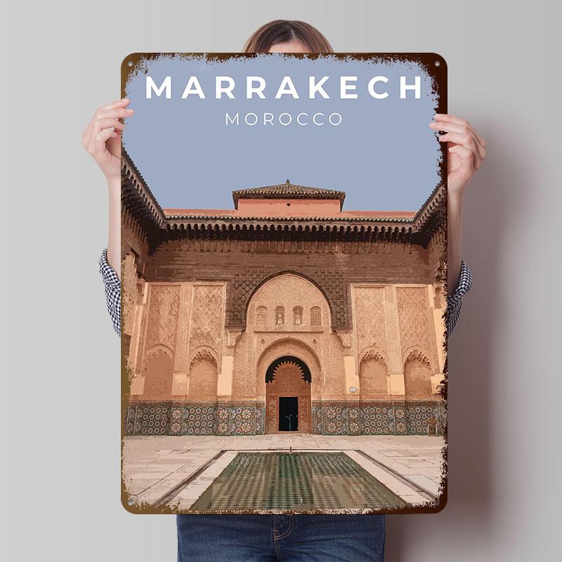 Marrakesh Morocco Travel Poster Customized Vintage Metal Signs Wall Art Retro Tin Plaque for Desk Decor Decoration Home House