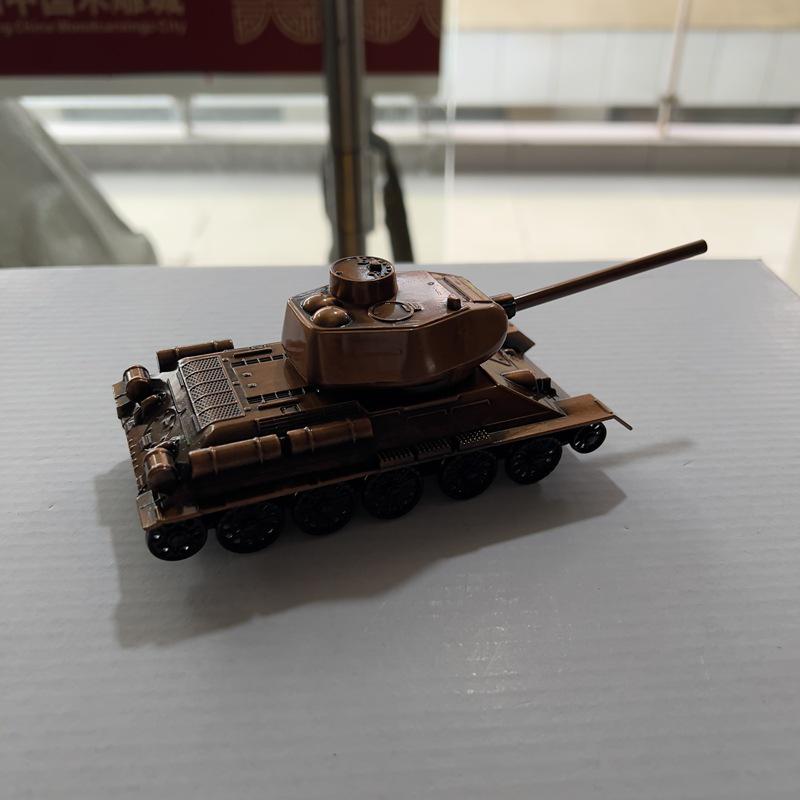 Retro T34 Zinc Alloy Military Tank Model - Metal Craft Home Decor Ornament Metal + Plastic [With Wheels]