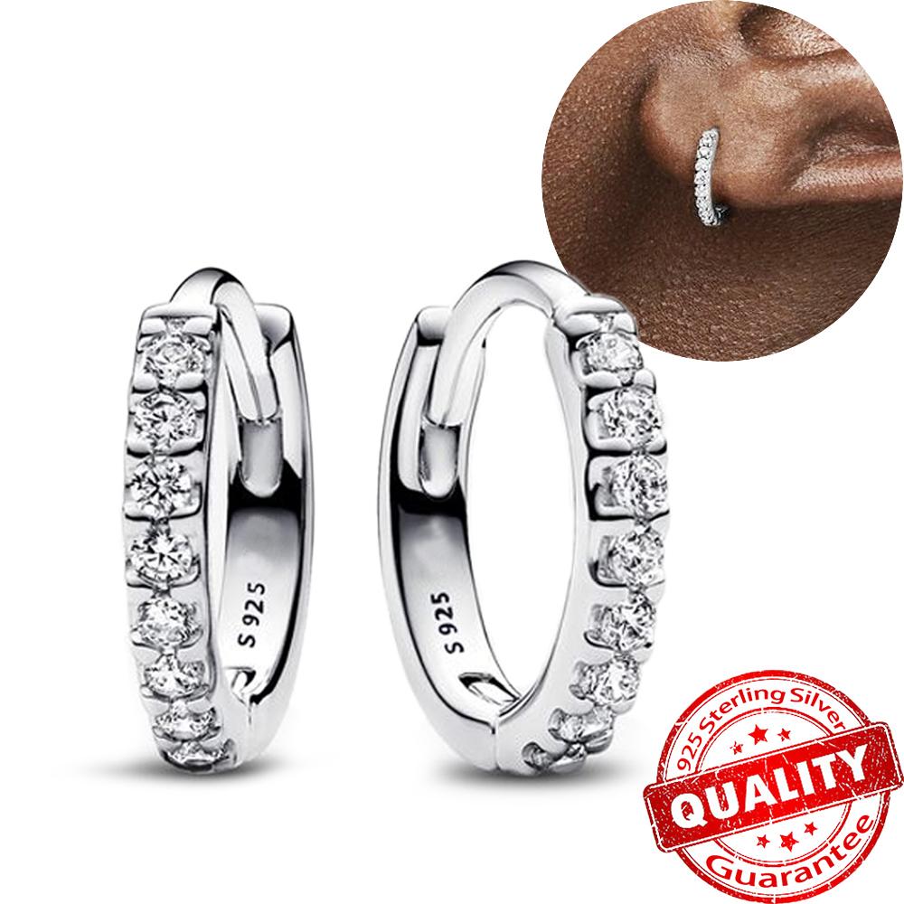 Classic Copper Color Simple Double Round Circle Black Zircon Ear Clip Pave Setting CZ Hoop Earrings for Women & Men Zircon Gift