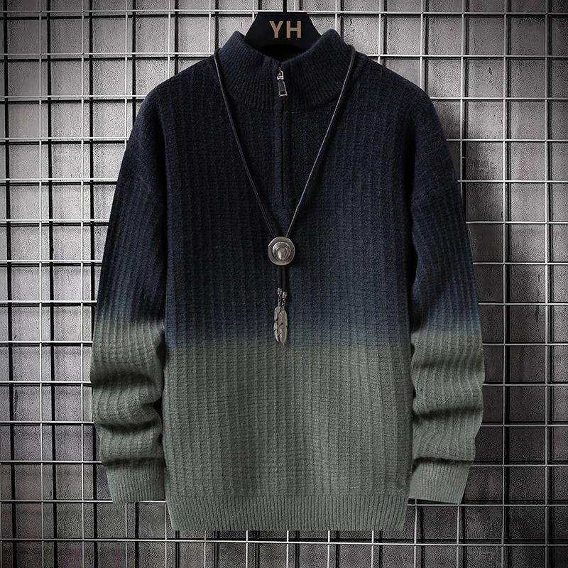 Men Trendy Knitted Sweater Men Casual Half Zipper Collar Pullover Male Color Block Sweater Winter Fashion Mens Kntwear Outerwear