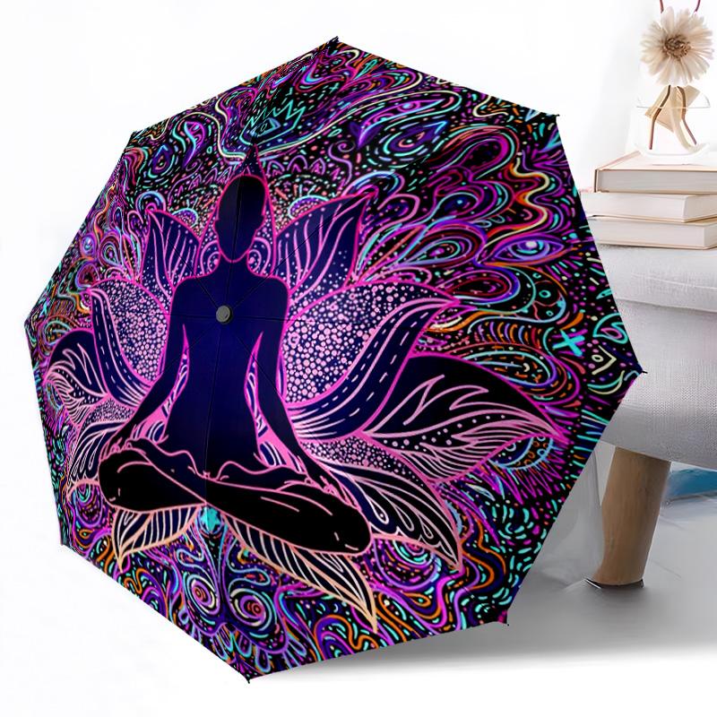 Chakra Balance Mandala Automatischer Regenschirm Kompakt 8-Rippen-Design Leicht Ganzjahres-Reise-Outdoor-Zubehör Perfektes Geschenk für Frauen Männer