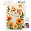 Relaxing DIY Pearl Painting Kit Framed with Orange Cat Flower Design 5D Sparkling Bead Canvas Craft Art for Girls Bedroom Wall Decor Gift
