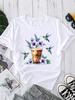 (Asian Size) Trend Flower Sweet Trend Women's Top T Clothing Print Short Sleeve T-shirts Fashion Female Casual O-neck Graphic Tee
