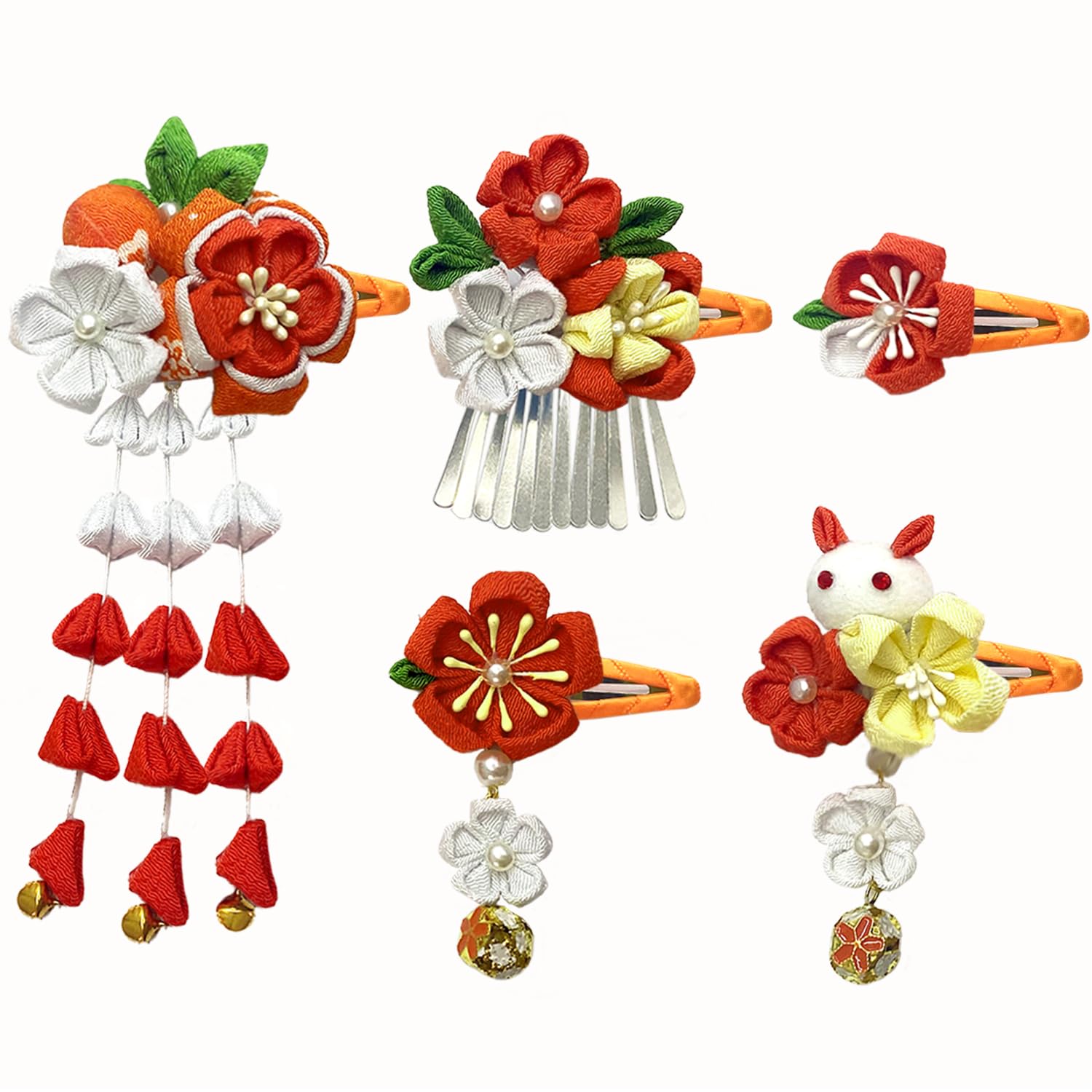 

JZOON Украшение для волос Доступно в 7 цветах: цветок сакуры, кролик, колокольчик. Идеально для и других японских и милых заколок для волос H3301 5 штук оранжевый