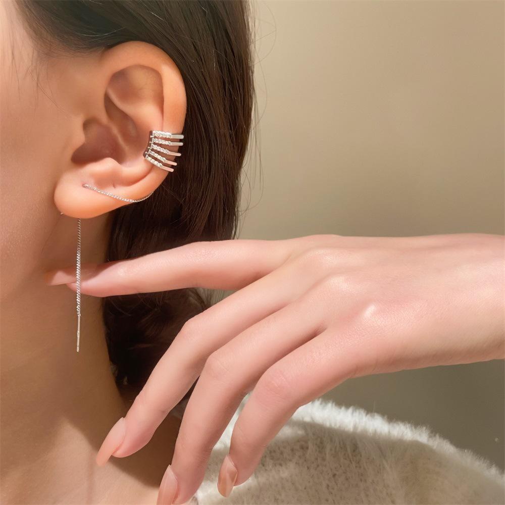 European & American Long Tassel Chain Clip-On Earrings - Versatile Fairy-Inspired Korean Style for Women