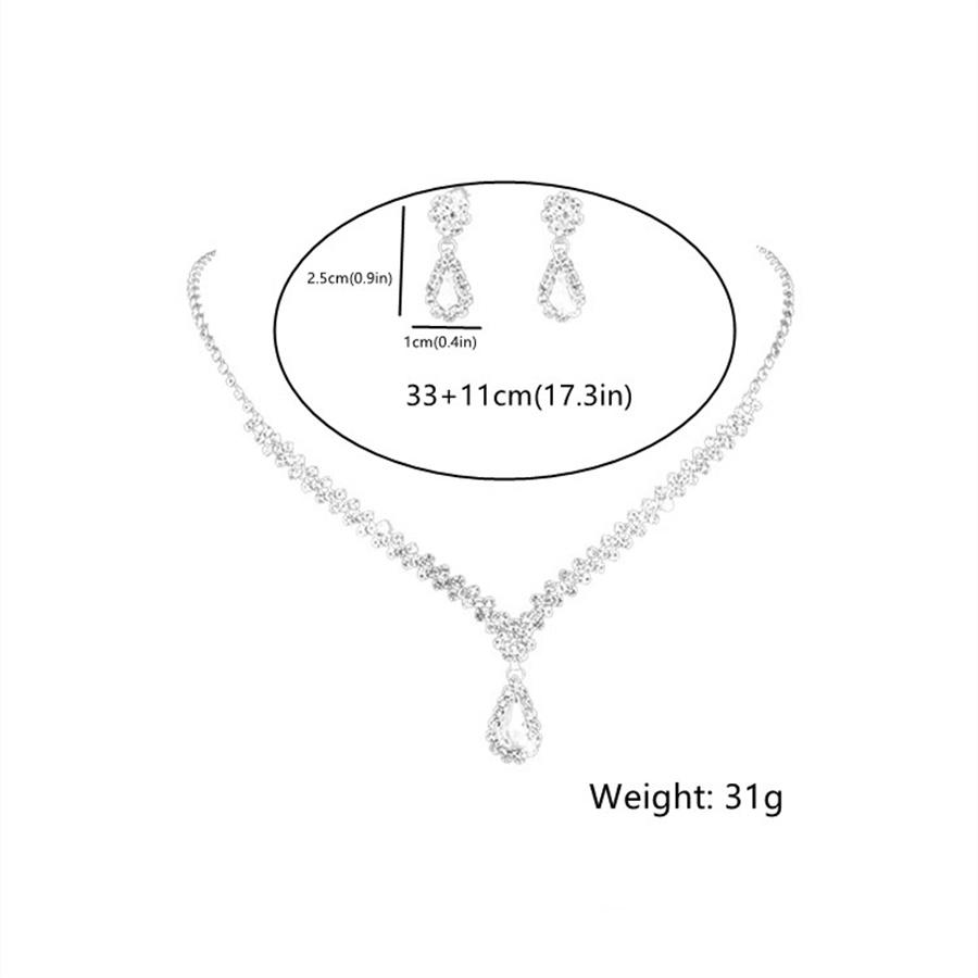 Simple Water Drop Crystal Rhinestone Necklace Earrings For Women Wedding Bride Zircon Sets Accessories