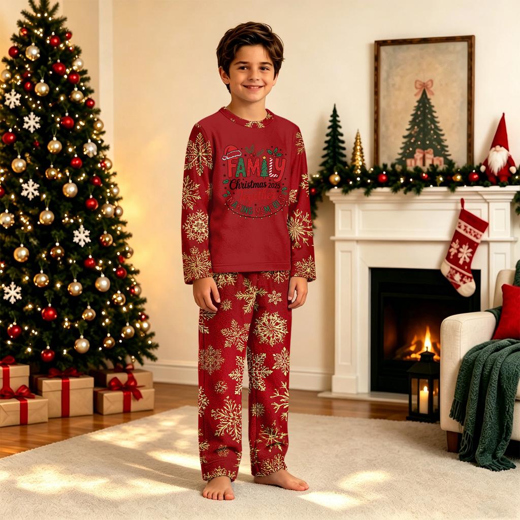 Christmas Print Long Sleeve and Pants Matching Family Loungewear Set for Parent and Child