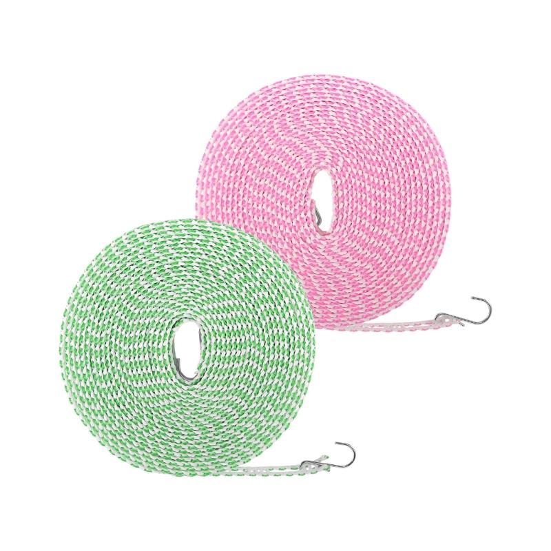 Laundry Line 2 Pack, Braided PE Portable Clothesline With Metal End Fittings for Clothes and Towels During Household, Travel or Outdoor Stays