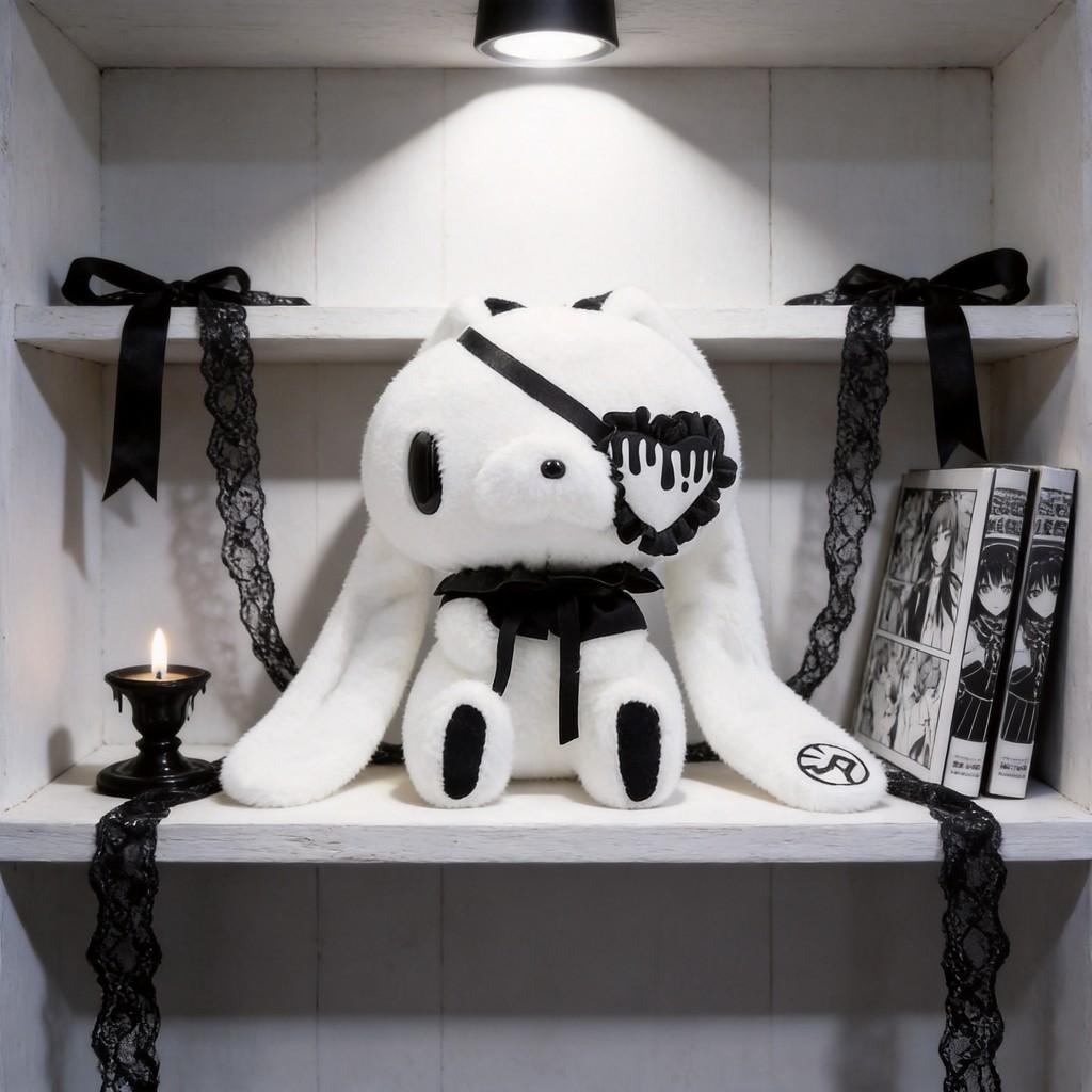 Gloomy Bunny Gothic Eye Patch Plush Toy Keychain With Soft Pp Cotton For Collectors