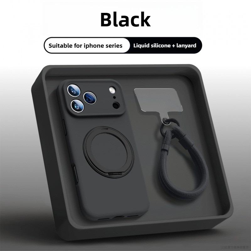 Liquid Silicone Folding Stand Case For iPhone 17 Air 16 15 14 13 12 Pro Max 16 Plus 17Pro For Magsafe Magnetic Strap Soft Cover