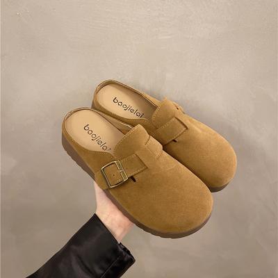 Mode Faux Suède Platte Birken Pantoffels Dames Herfst Vintage Gesloten Teen Muilezels Schoenen Vrouw Zachte Zool Kurk Slides Buiten Pantoffels