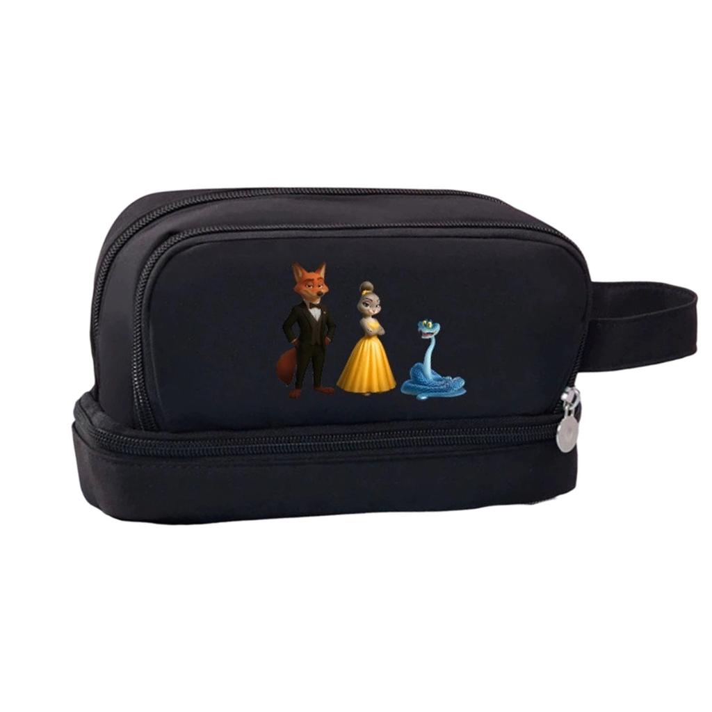 Cartoon Print Three-Layer Large Capacity Pencil Case, Student Stationery Storage Bag