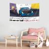 Retro cartoon blue car wall tapestry 90s animated living room bedroom polyester decoration streetwear aesthetic home decor