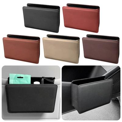 Multifunctional Car Trash Bin PU Leather Foldable Structure Seatback Hanging Storage Box Solid Color