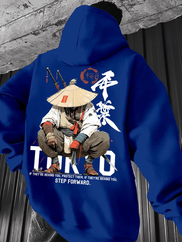 Mikina s kapucí ve stylu japonského Ronina Kendo Samuraje, Potiskovaná mikina, Trendy pouliční styl, Retro a univerzální, Nezbytný kousek na podzim