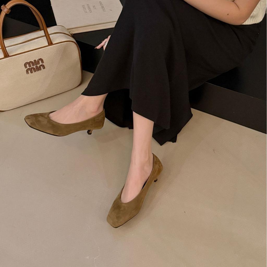 Cii design neutral colour modern square head, shallow mouth one pedal shoes