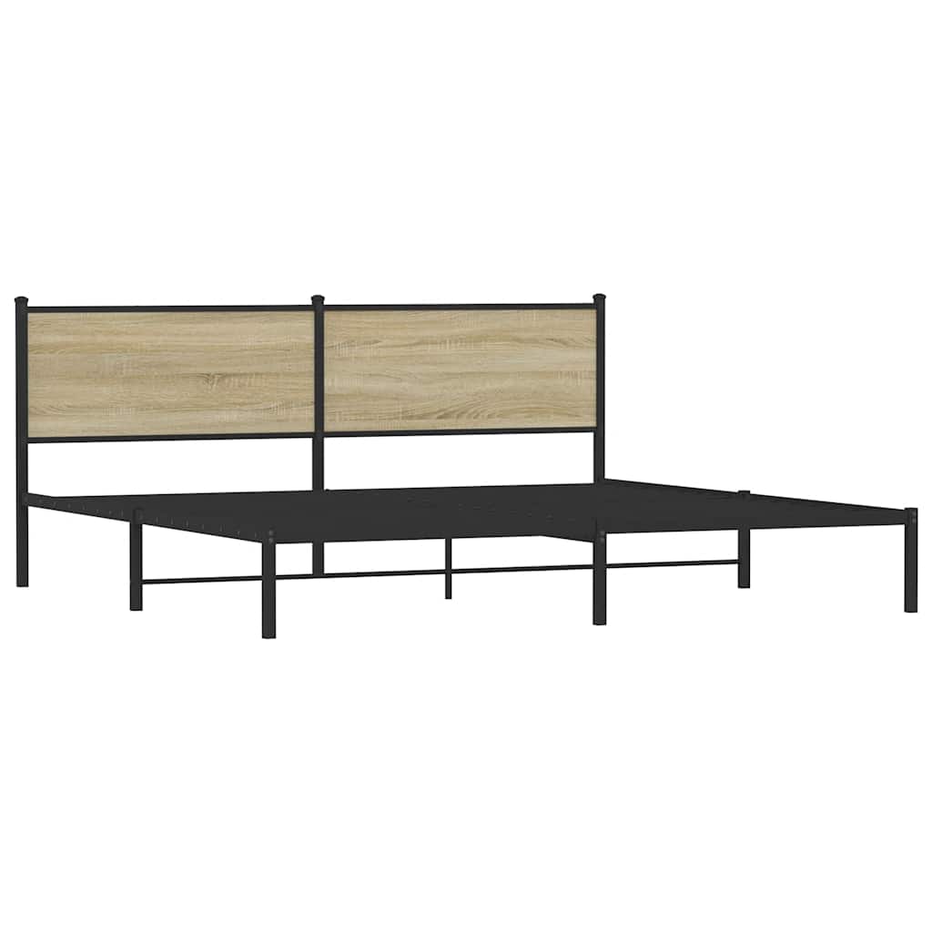 Metal Bed Frame without Mattress Sonoma Oak Finish 193 x 203 cm