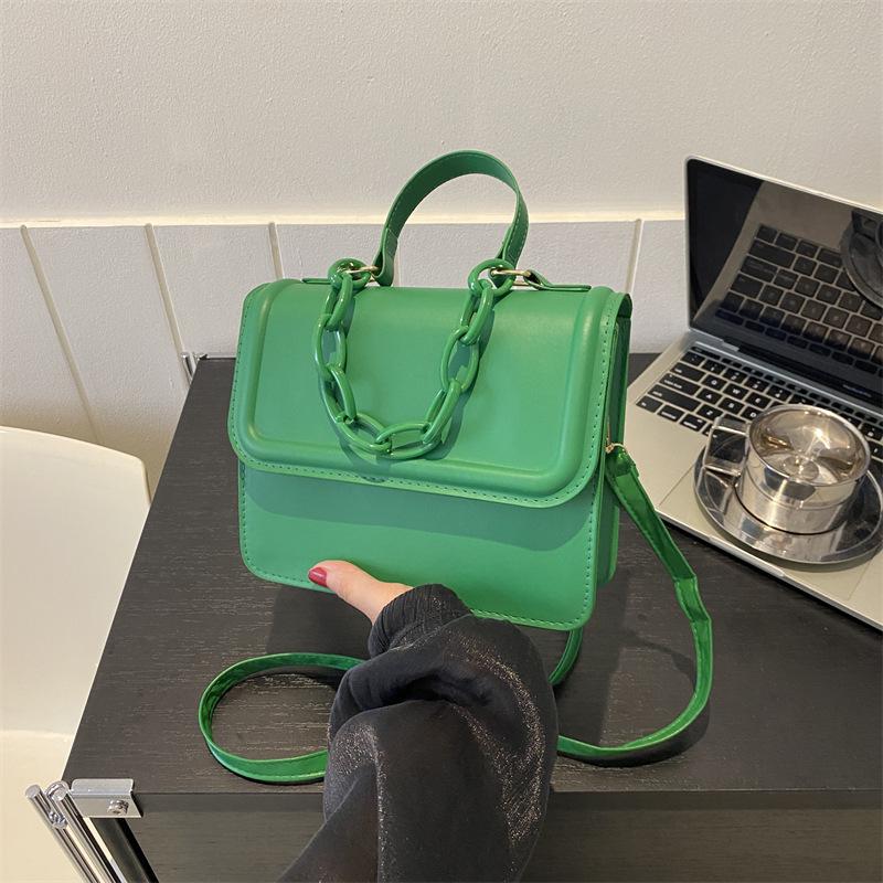 Solid Color Retro 2025 Autumn New Fashion Simple Casual Chain Shoulder Crossbody Portable Small Square Bag